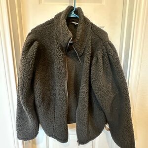 Express Womens Fleece Jacket Black Size Large Sherpa Full Zip 100% Polyester